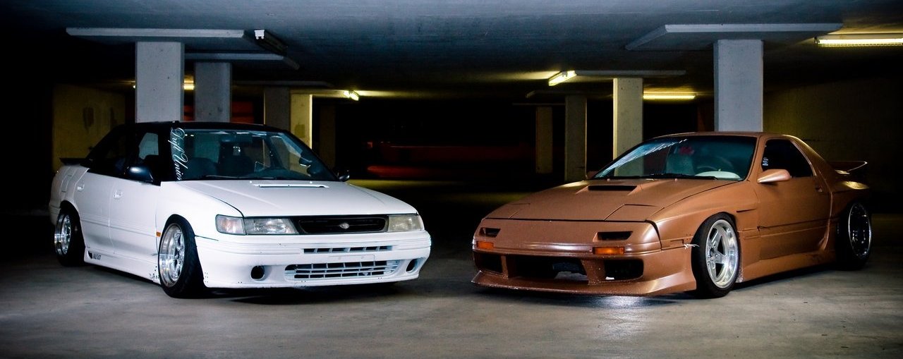 A stanced legacy and Fc chassis Both looking aggressive the right 